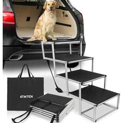 Tucker Murphy Pet Extra Wide Dog Car Ramp For Large Dogs Foldable Dog Car Stairs Portable Aluminum Pet Ramp With Non Slip Surface Adjustable Pet Ladder Ramps For Cars SUV High Beds Trucks Supports Up ...